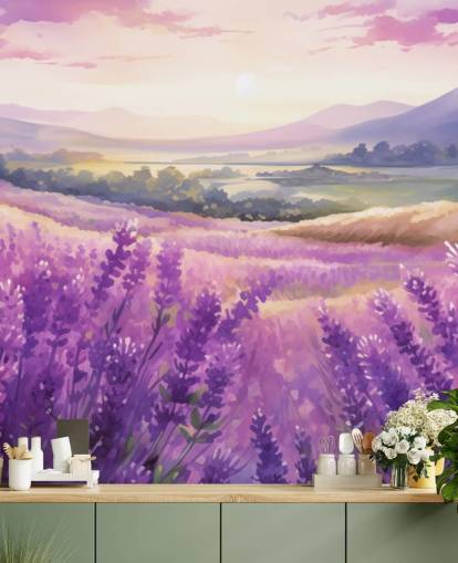 purple customisable watercolour wall mural called Lavender Watercolour Sunset for bedrooms and hallways