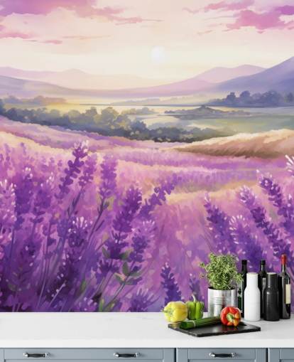 lilla tilpassbar akvarell veggmaleri kalt Lavender Watercolor Sunset for soverom og ganger lilla tilpassbar akvarell veggmaleri kalt Lavender Watercolor Sunset for soverom og ganger