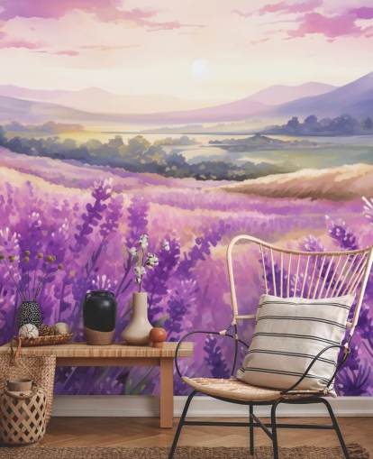 Violettes personalisierbares Aquarell-Wandbild namens Lavender Watercolour Sunset für Schlafzimmer und Flure
