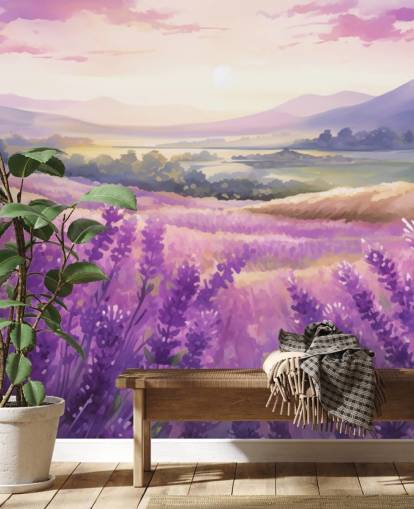 purple customisable watercolour wall mural called Lavender Watercolour Sunset for bedrooms and hallways