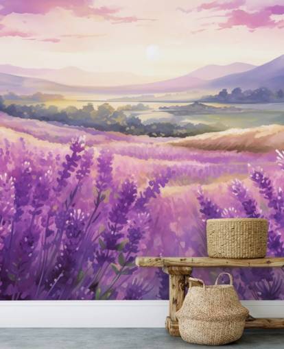 mural de parede em aquarela roxa personalizável chamado Lavender Watercolour Sunset para quartos e corredores mural de parede em aquarela roxa personalizável chamado Lavender Watercolour Sunset para quartos e corredores
