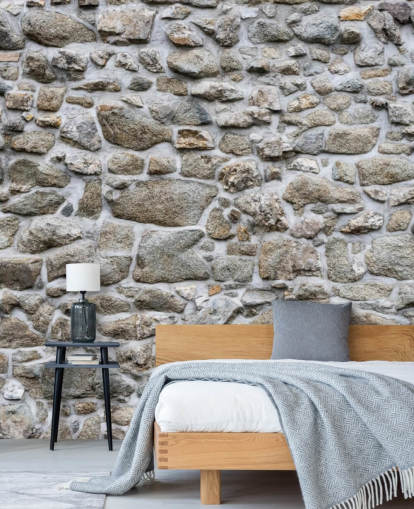 mural de papel pintado de piedra gris llamado Old Stone Texture para dormitorios, negocios y oficinas en casa