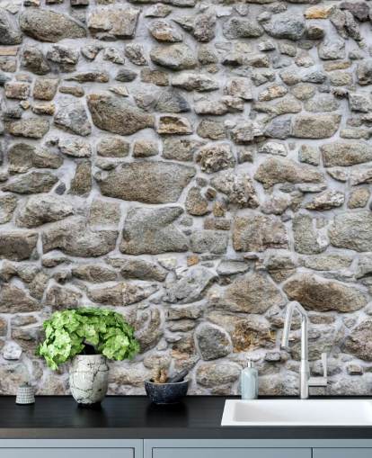 mural de papel de parede de pedra cinza chamado Old Stone Texture para quartos, empresas e escritórios domésticos