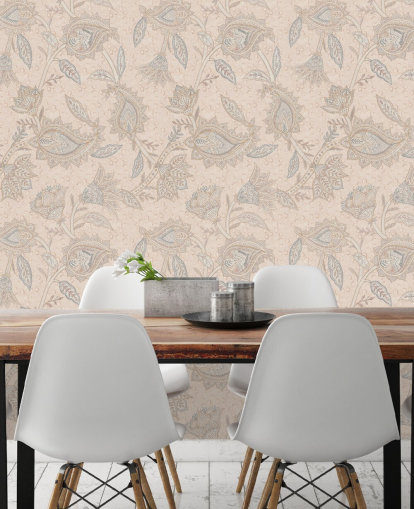 beige anpassningsbar boho tapetväggmålning som heter Beige Boho Floral Paisley av Bloomery Decor