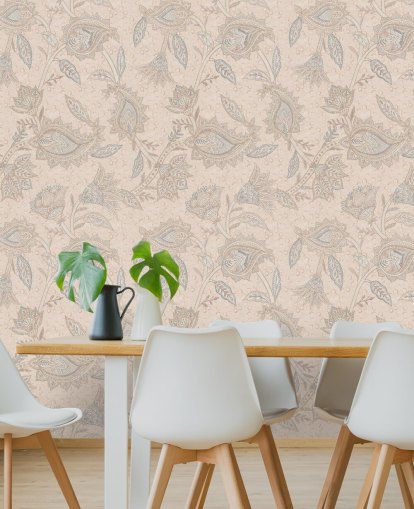 carta da parati murale beige personalizzabile chiamata Beige Boho Floral Paisley di Bloomery Decor