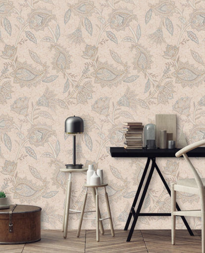 mural de papel pintado bohemio personalizable de color beige llamado Beige Boho Floral Paisley de Bloomery Decor mural de papel pintado bohemio personalizable de color beige llamado Beige Boho Floral Paisley de Bloomery Decor