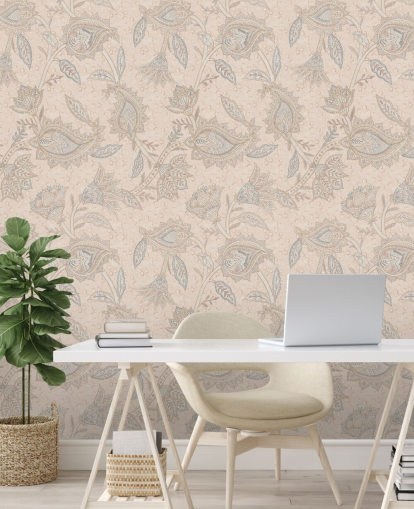 Beiges personalisierbares Boho-Tapeten-Wandbild namens Beige Boho Floral Paisley von Bloomery Decor Beiges personalisierbares Boho-Tapeten-Wandbild namens Beige Boho Floral Paisley von Bloomery Decor