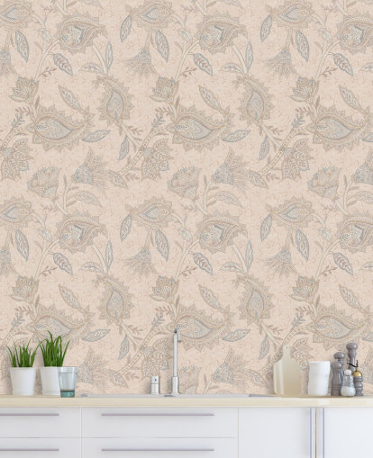Beiges personalisierbares Boho-Tapeten-Wandbild namens Beige Boho Floral Paisley von Bloomery Decor Beiges personalisierbares Boho-Tapeten-Wandbild namens Beige Boho Floral Paisley von Bloomery Decor