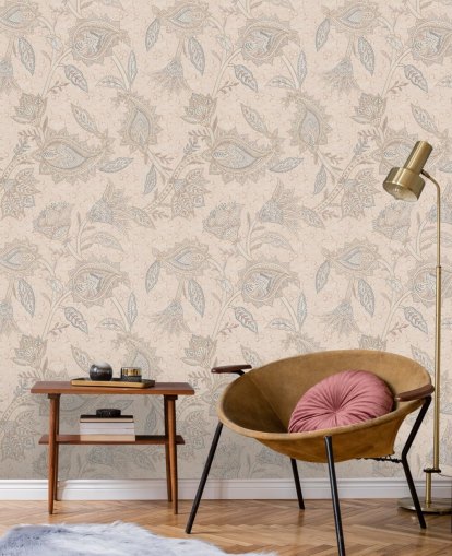 beige customisable boho wallpaper mural called Beige Boho Floral Paisley by Bloomery Decor