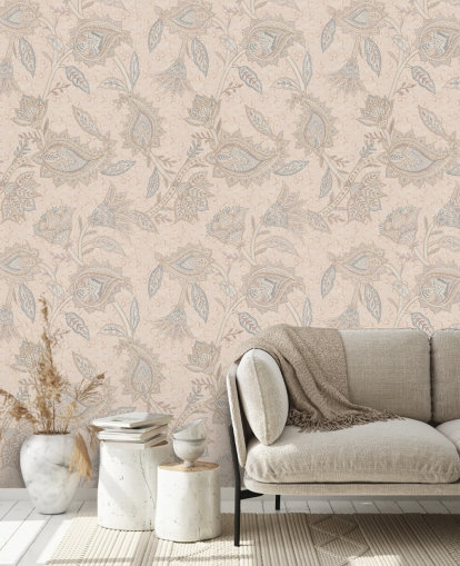 beige tilpasselig boho tapetmaleri kaldet Beige Boho Floral Paisley af Bloomery Decor