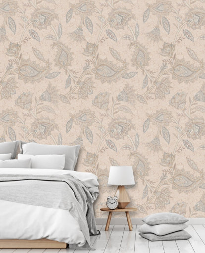 beige tilpasselig boho tapetmaleri kaldet Beige Boho Floral Paisley af Bloomery Decor