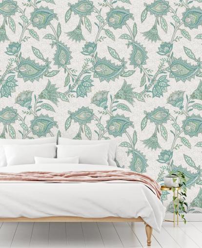 grön anpassad paisley tapetväggmålning kallad Green Boho Floral Paisley av Bloomery Decor grön anpassad paisley tapetväggmålning kallad Green Boho Floral Paisley av Bloomery Decor