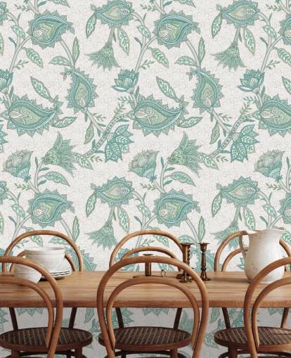 green custom paisley wallpaper mural called Green Boho Floral Paisley by Bloomery Decor