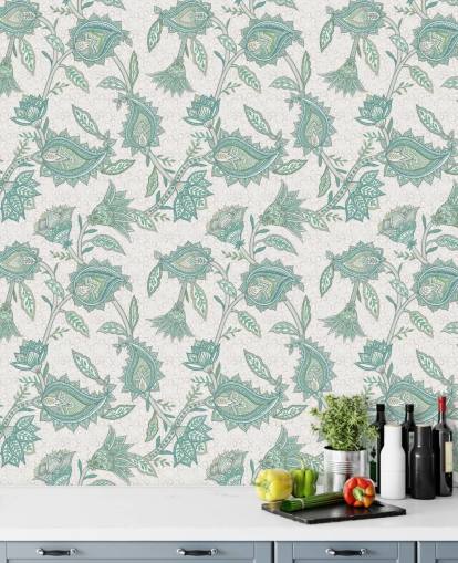 green custom paisley wallpaper mural called Green Boho Floral Paisley by Bloomery Decor green custom paisley wallpaper mural called Green Boho Floral Paisley by Bloomery Decor
