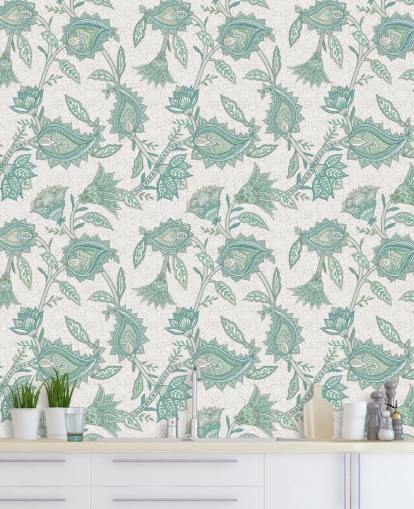 mural de papel pintado verde personalizado de cachemir llamado Green Boho Floral Paisley de Bloomery Decor mural de papel pintado verde personalizado de cachemir llamado Green Boho Floral Paisley de Bloomery Decor