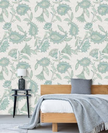 papier peint mural personnalisé en cachemire vert pâle appelé Pale Green Floral Paisley par Bloomery Decor papier peint mural personnalisé en cachemire vert pâle appelé Pale Green Floral Paisley par Bloomery Decor