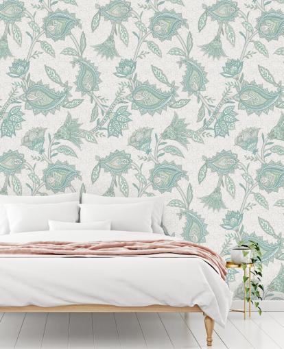 mural de papel de parede paisley personalizado verde pálido chamado Pale Green Floral Paisley da Bloomery Decor mural de papel de parede paisley personalizado verde pálido chamado Pale Green Floral Paisley da Bloomery Decor