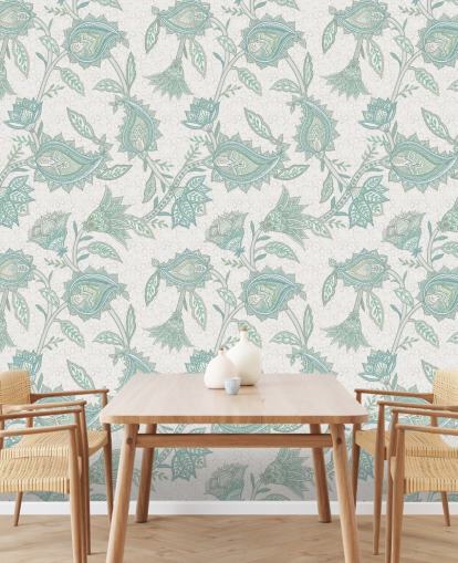 lysegrønn tilpasset paisley tapetmaleri kalt Pale Green Floral Paisley av Bloomery Decor