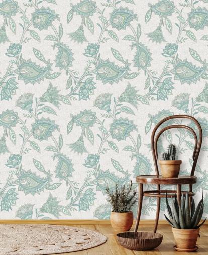mural de papel de parede paisley personalizado verde pálido chamado Pale Green Floral Paisley da Bloomery Decor mural de papel de parede paisley personalizado verde pálido chamado Pale Green Floral Paisley da Bloomery Decor