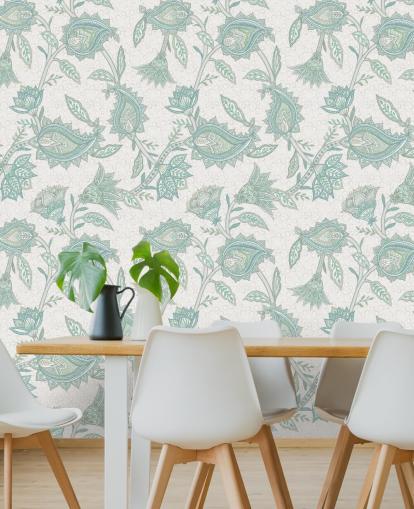 pale green custom paisley wallpaper mural called Pale Green Floral Paisley by Bloomery Decor
