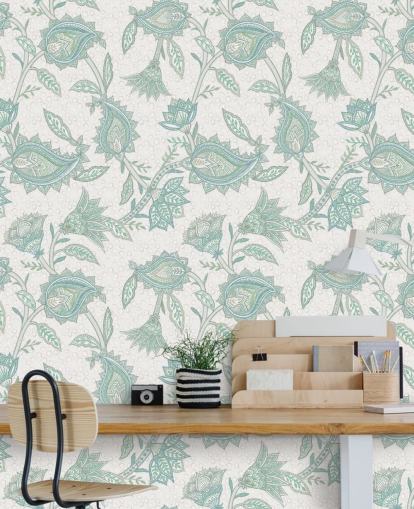 mural de papel pintado de cachemir personalizado de color verde pálido llamado Pale Green Floral Paisley de Bloomery Decor mural de papel pintado de cachemir personalizado de color verde pálido llamado Pale Green Floral Paisley de Bloomery Decor