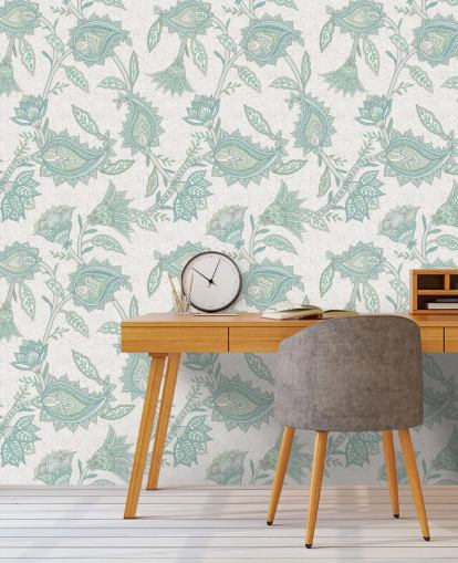 mural de papel de parede paisley personalizado verde pálido chamado Pale Green Floral Paisley da Bloomery Decor