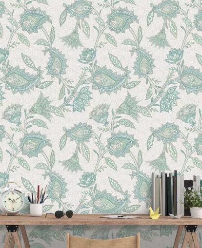 murale di carta da parati paisley personalizzato verde pallido chiamato Pale Green Floral Paisley di Bloomery Decor murale di carta da parati paisley personalizzato verde pallido chiamato Pale Green Floral Paisley di Bloomery Decor