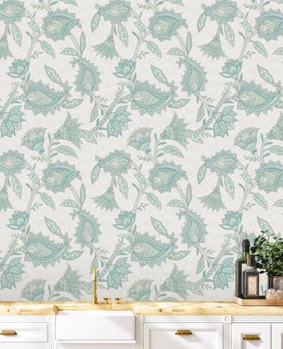 vaaleanvihreä mukautettu paisley-taustakuvamaalaus nimeltä Pale Green Floral Paisley by Bloomery Decor vaaleanvihreä mukautettu paisley-taustakuvamaalaus nimeltä Pale Green Floral Paisley by Bloomery Decor