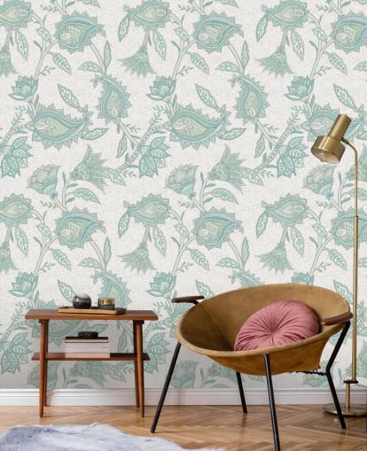 pale green custom paisley wallpaper mural called Pale Green Floral Paisley by Bloomery Decor pale green custom paisley wallpaper mural called Pale Green Floral Paisley by Bloomery Decor