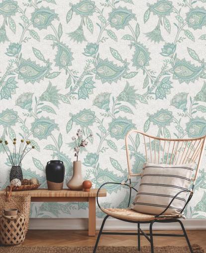 vaaleanvihreä mukautettu paisley-taustakuvamaalaus nimeltä Pale Green Floral Paisley by Bloomery Decor