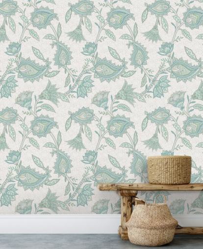 lysegrønn tilpasset paisley tapetmaleri kalt Pale Green Floral Paisley av Bloomery Decor