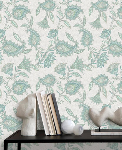 papier peint mural personnalisé en cachemire vert pâle appelé Pale Green Floral Paisley par Bloomery Decor papier peint mural personnalisé en cachemire vert pâle appelé Pale Green Floral Paisley par Bloomery Decor