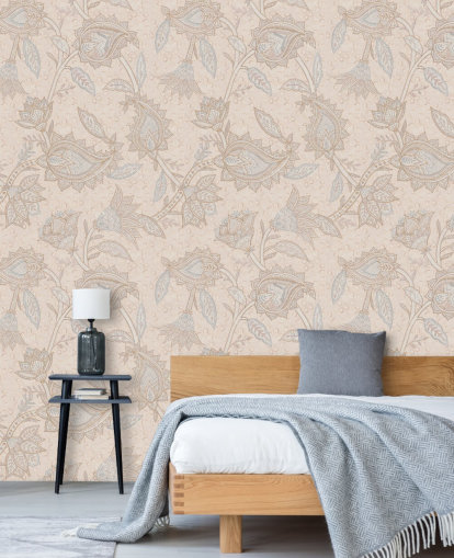 papier peint mural boho personnalisé beige appelé Soft Beige Floral Paisley par Bloomery Decor papier peint mural boho personnalisé beige appelé Soft Beige Floral Paisley par Bloomery Decor