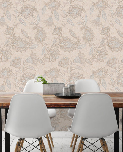 mural de papel de parede boho personalizado bege chamado Soft Beige Floral Paisley da Bloomery Decor