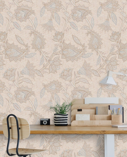 beige anpassad boho tapetväggmålning som heter Soft Beige Floral Paisley av Bloomery Decor beige anpassad boho tapetväggmålning som heter Soft Beige Floral Paisley av Bloomery Decor