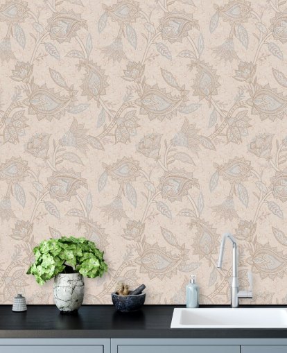 beige tilpasset boho tapetmaleri kalt Soft Beige Floral Paisley av Bloomery Decor