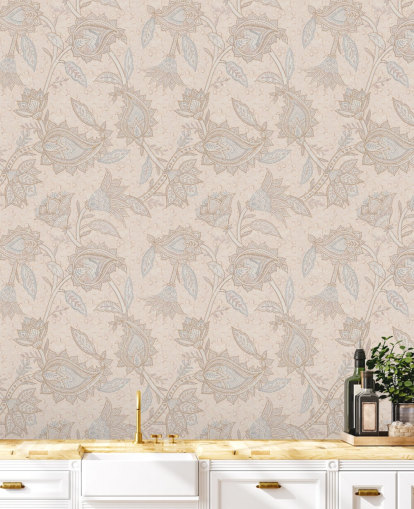 beige custom boho wallpaper mural called Soft Beige Floral Paisley by Bloomery Decor beige custom boho wallpaper mural called Soft Beige Floral Paisley by Bloomery Decor