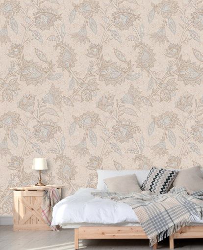 beige brugerdefineret boho tapetmaleri kaldet Soft Beige Floral Paisley af Bloomery Decor beige brugerdefineret boho tapetmaleri kaldet Soft Beige Floral Paisley af Bloomery Decor