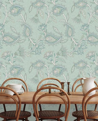 blaugrüne individuelle Paisley-Wandmalerei namens Teal Boho Floral Paisley von Bloomery Decor blaugrüne individuelle Paisley-Wandmalerei namens Teal Boho Floral Paisley von Bloomery Decor