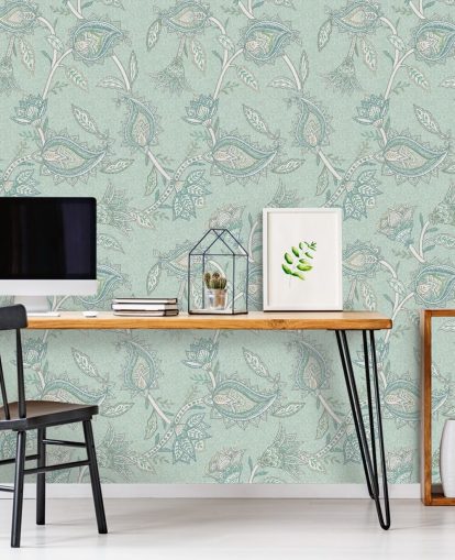 teal custom paisley wall mural called Teal Boho Floral Paisley by Bloomery Decor
