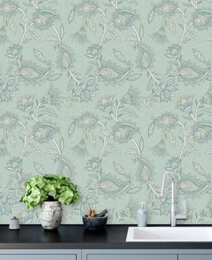 teal custom paisley wall mural called Teal Boho Floral Paisley by Bloomery Decor