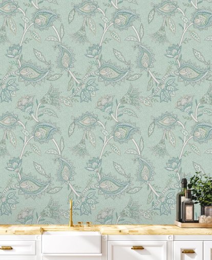 teal custom paisley wallpaper mural called Teal Boho Floral Paisley by Bloomery Decor teal custom paisley wallpaper mural called Teal Boho Floral Paisley by Bloomery Decor