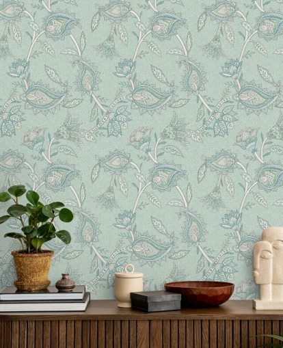 teal custom paisley wall mural called Teal Boho Floral Paisley by Bloomery Decor teal custom paisley wall mural called Teal Boho Floral Paisley by Bloomery Decor