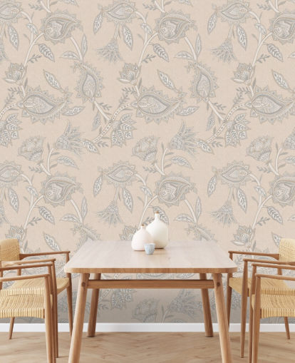 crèmekleurige paisley behangmuurschildering op maat genaamd Cream Indian Paisley van Bloomery Decor