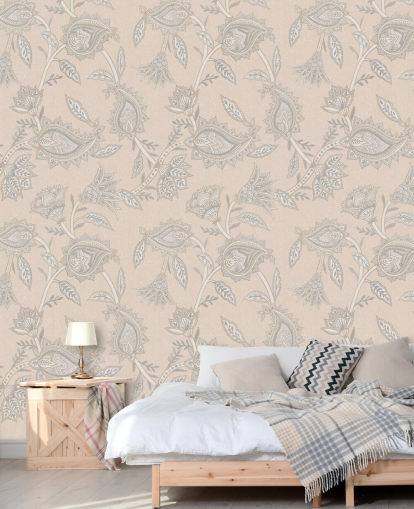 papier peint mural personnalisé en cachemire crème appelé Cream Indian Paisley par Bloomery Decor