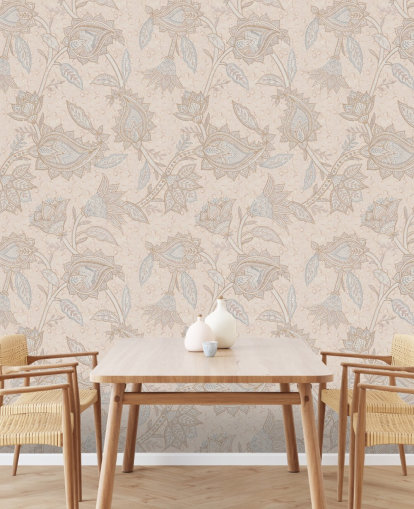 pink customisable boho wallpaper mural called Pink Indian Paisley by Bloomery Decor