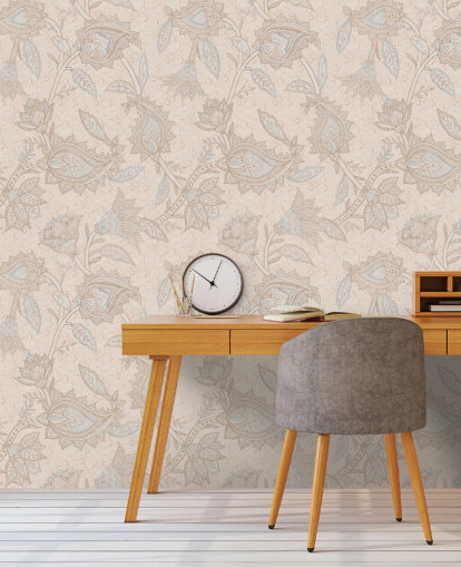 pink customisable boho wallpaper mural called Pink Indian Paisley by Bloomery Decor