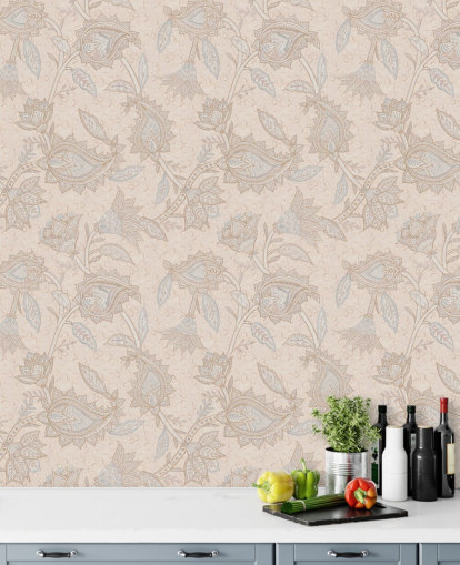 pink customisable boho wallpaper mural called Pink Indian Paisley by Bloomery Decor