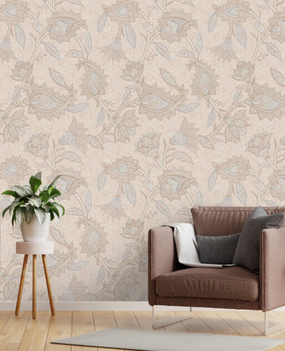 pink customisable boho wallpaper mural called Pink Indian Paisley by Bloomery Decor