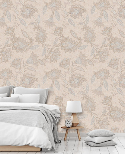 lyserød tilpasselig boho vægmaleri Pink Indian Paisley af Bloomery Decor